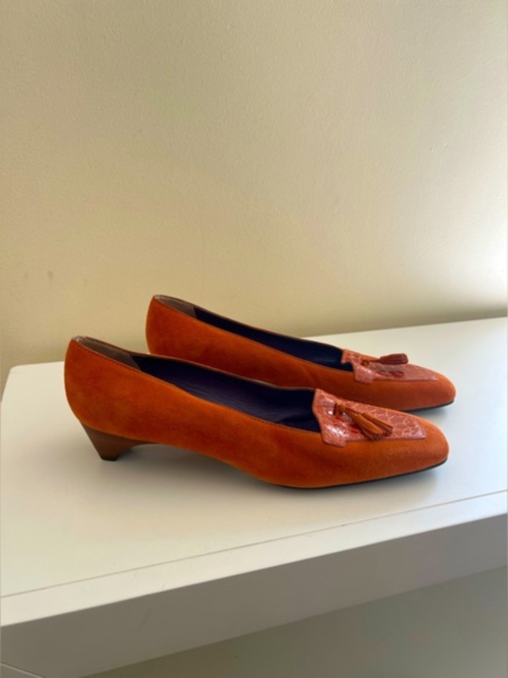 Rene Mancini Paris Orange Suede Women's Loafers made in Italy. Size  EU 40.5